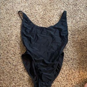 Backless black bathing suit